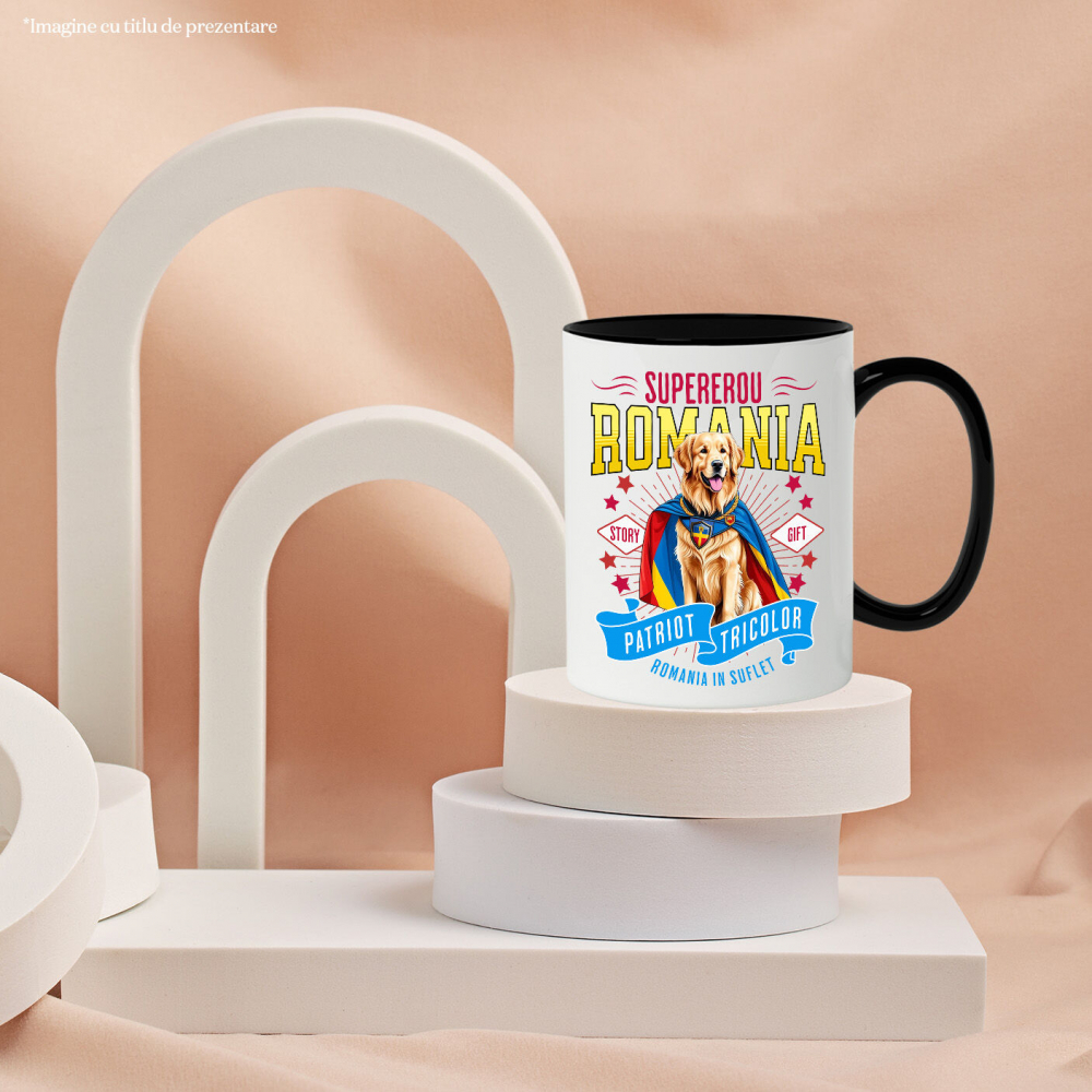 Cana Personalizata Golden Retriever Supererou – Costum Căpitan România, Cadou Personalizat [3]