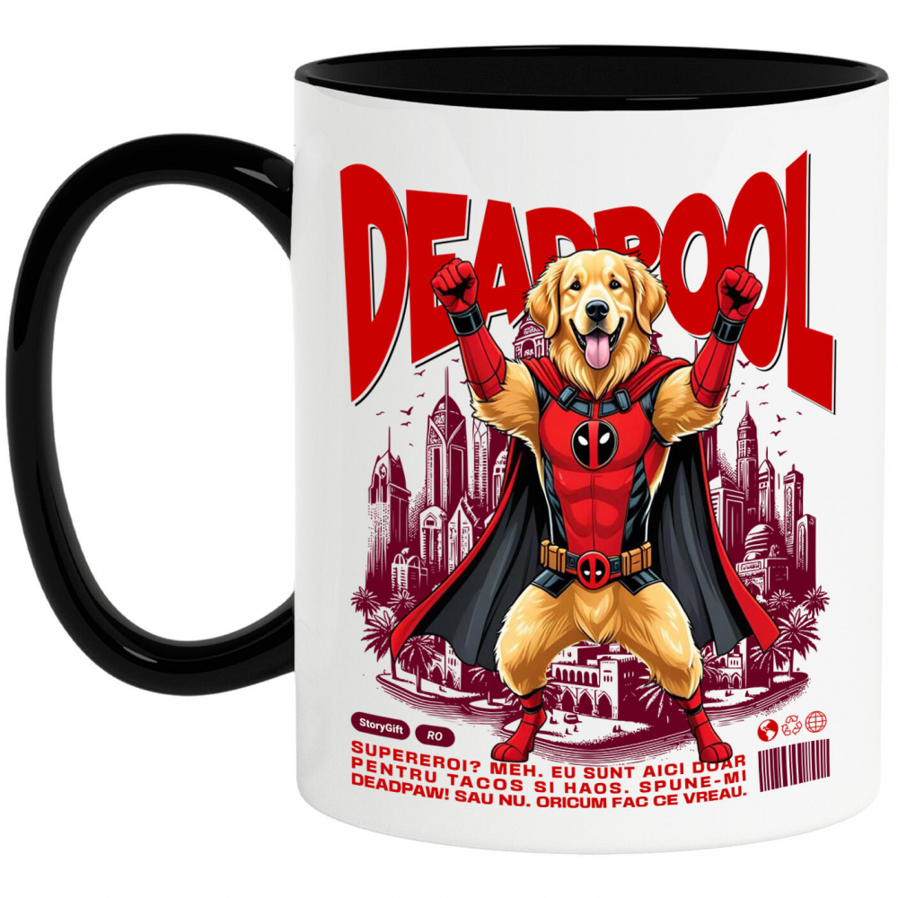 Cana Personalizata Golden Retriever în Costum Deadpool - Cadou Personalizat pentru Copii și Familie [1]
