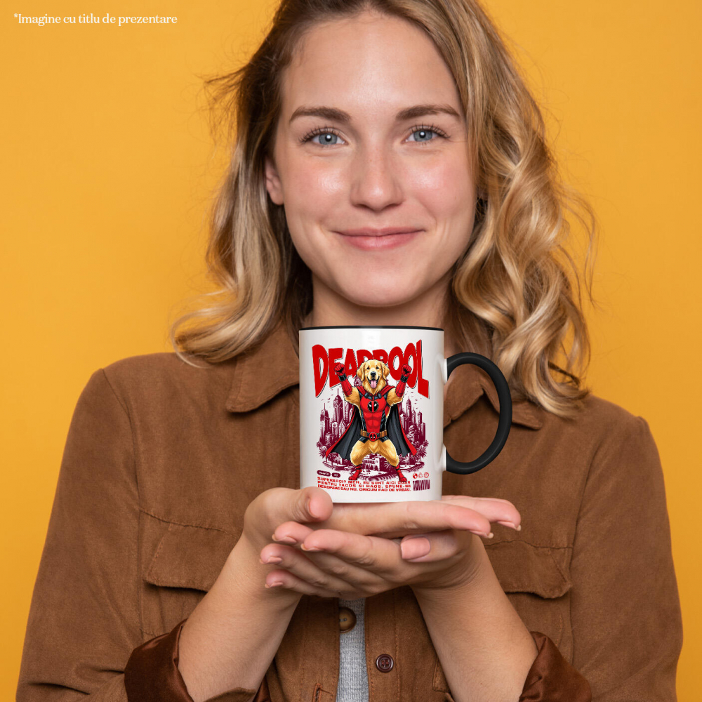 Cana Personalizata Golden Retriever în Costum Deadpool - Cadou Personalizat pentru Copii și Familie [2]
