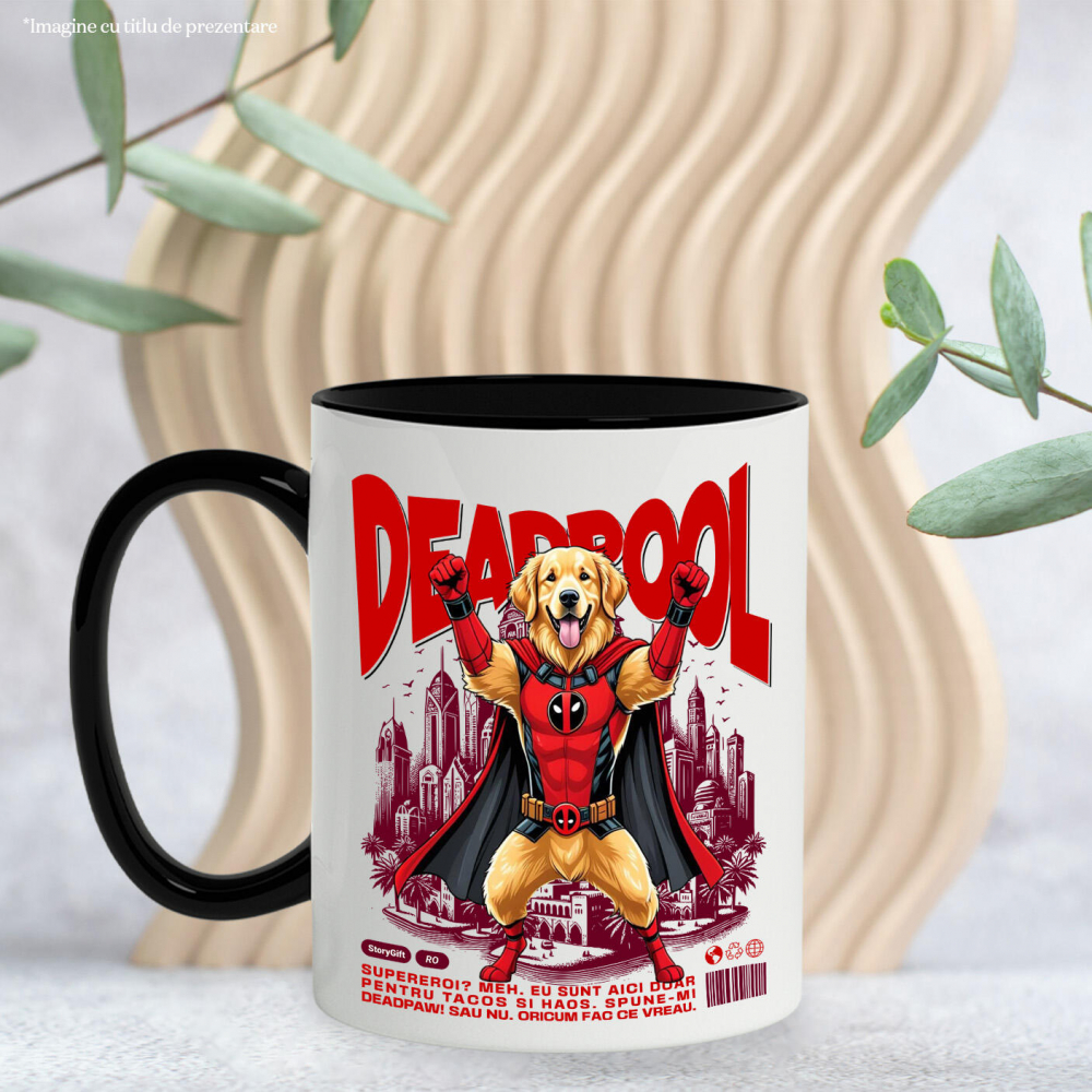 Cana Personalizata Golden Retriever în Costum Deadpool - Cadou Personalizat pentru Copii și Familie [3]