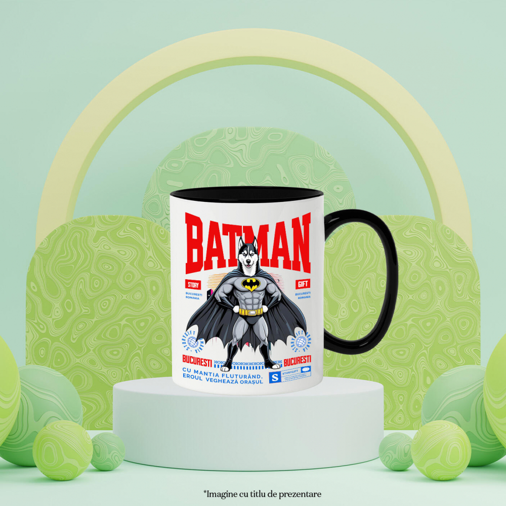 Cana Personalizata Husky Siberian În Costum de Batman – Câine Supererou pentru Copii și Iubitorii de Animale [3]