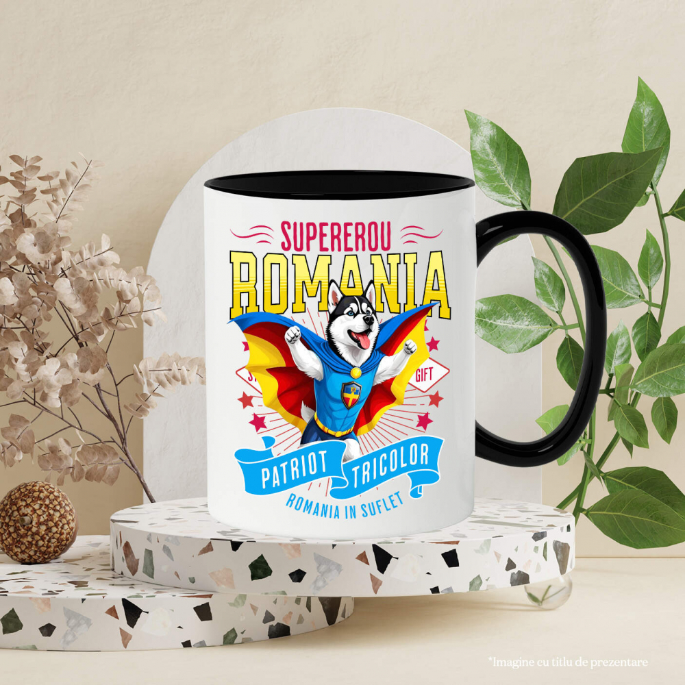 Cana Personalizata Husky Siberian în Costum de Căpitan România – Cadou Personalizat pentru Iubitorii de Câini [3]