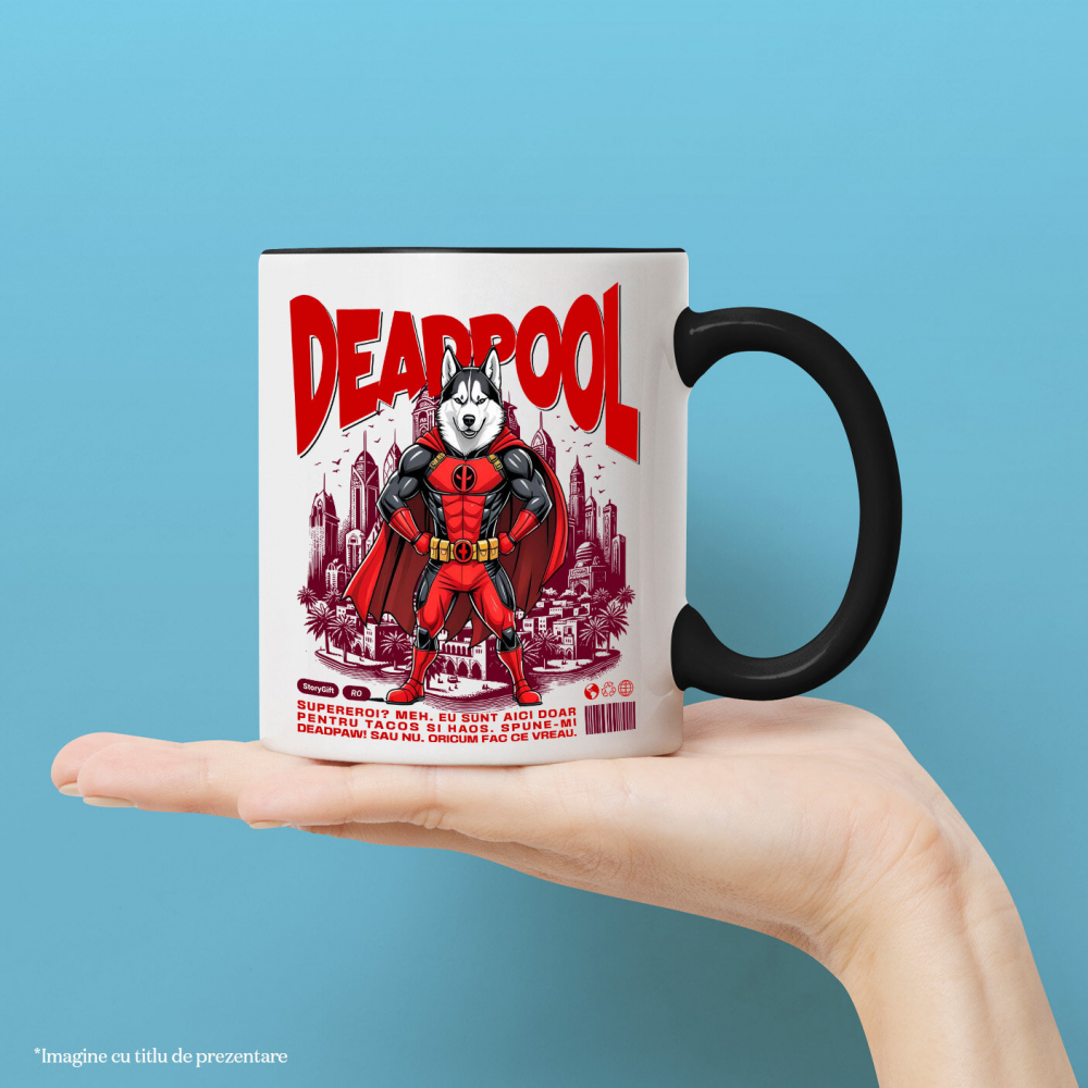 Cana Personalizata Husky Siberian în Costum Deadpool - Cadou Personalizat pentru Copii și Familie [2]