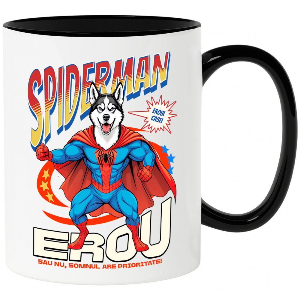 Cana Personalizata Husky Siberian în Costum Spider-Man - Cadou Personalizat pentru Copii și Familie [1]
