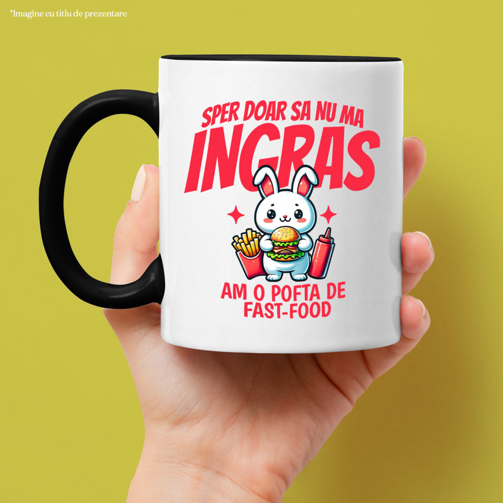 Cana Personalizata Iepure alb cu burger și cartofi prăjiți | Cadou personalizat și haios pentru familie și prieteni [2]