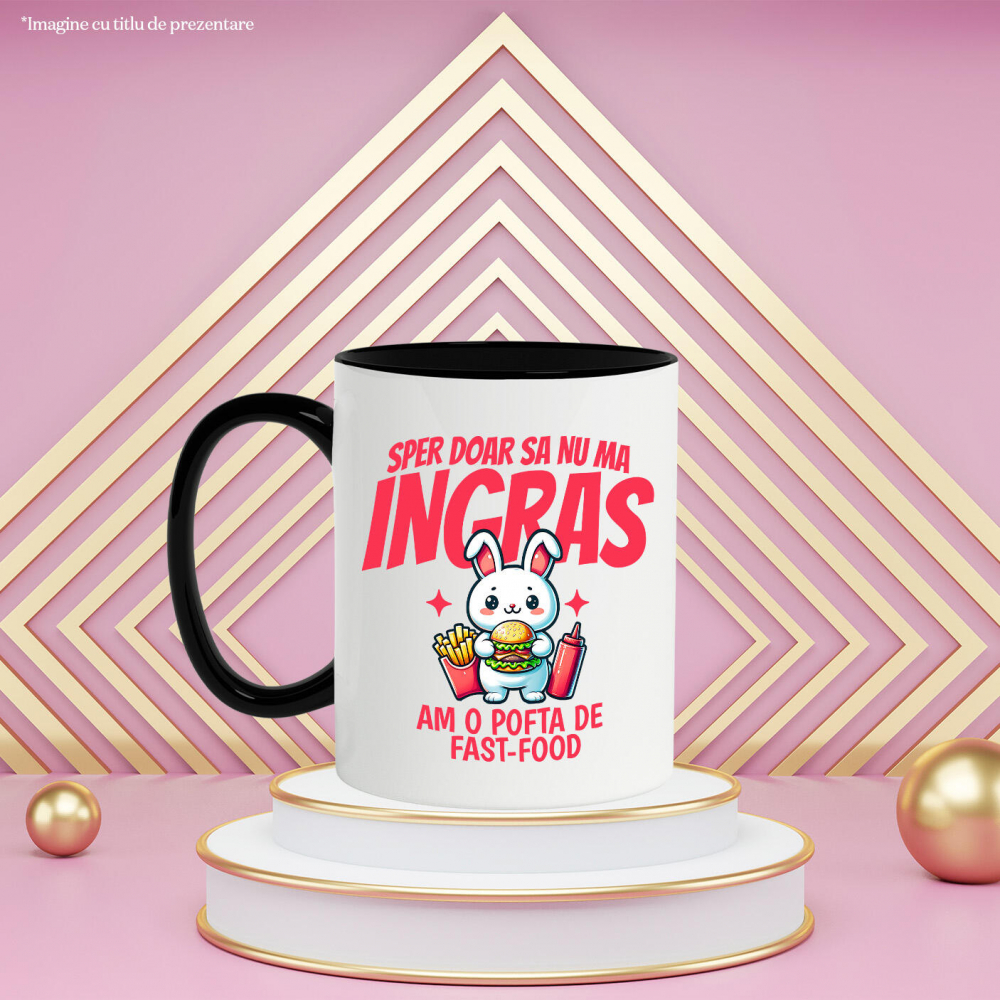 Cana Personalizata Iepure alb cu burger și cartofi prăjiți | Cadou personalizat și haios pentru familie și prieteni [3]