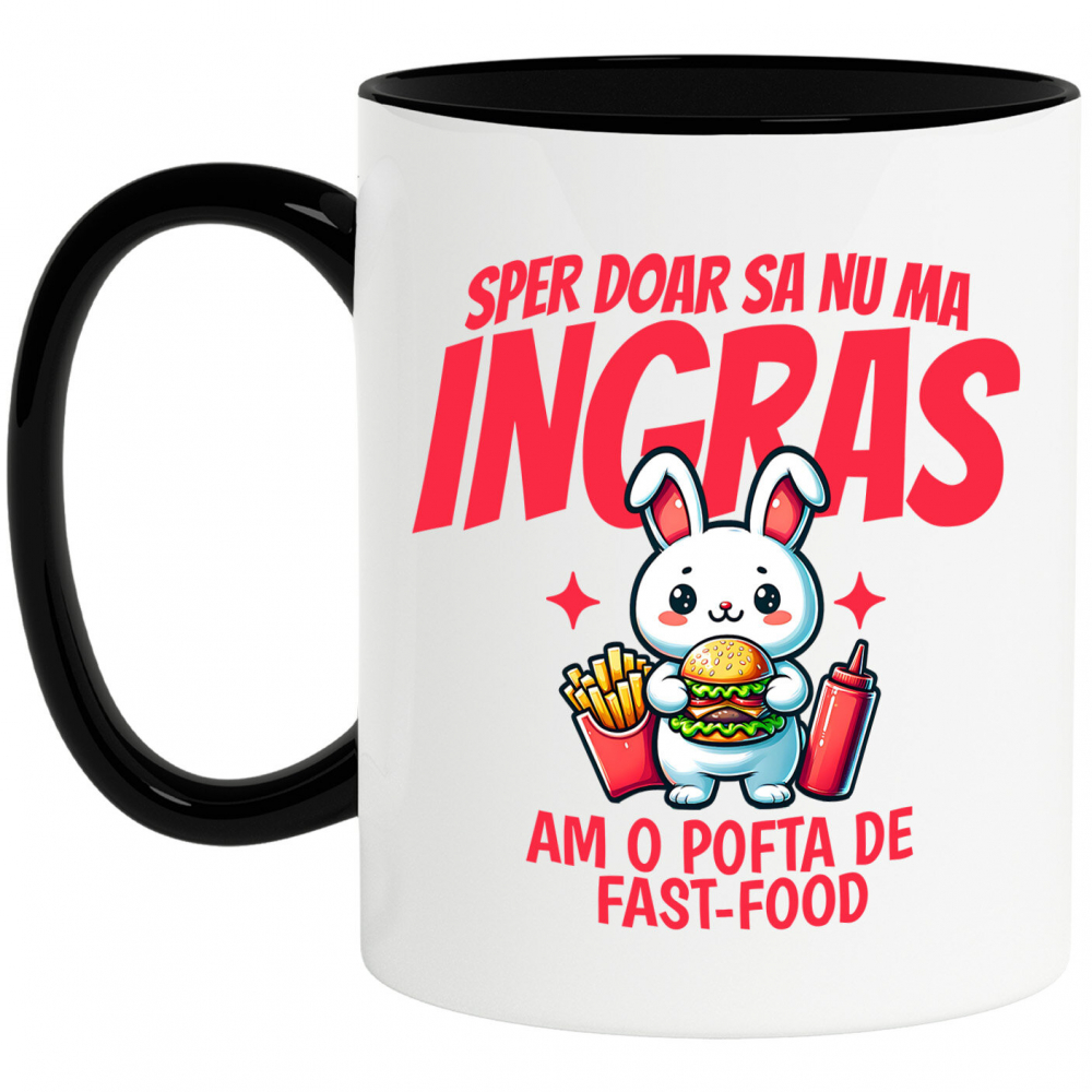 Cana Personalizata Iepure alb cu burger și cartofi prăjiți | Cadou personalizat și haios pentru familie și prieteni [1]