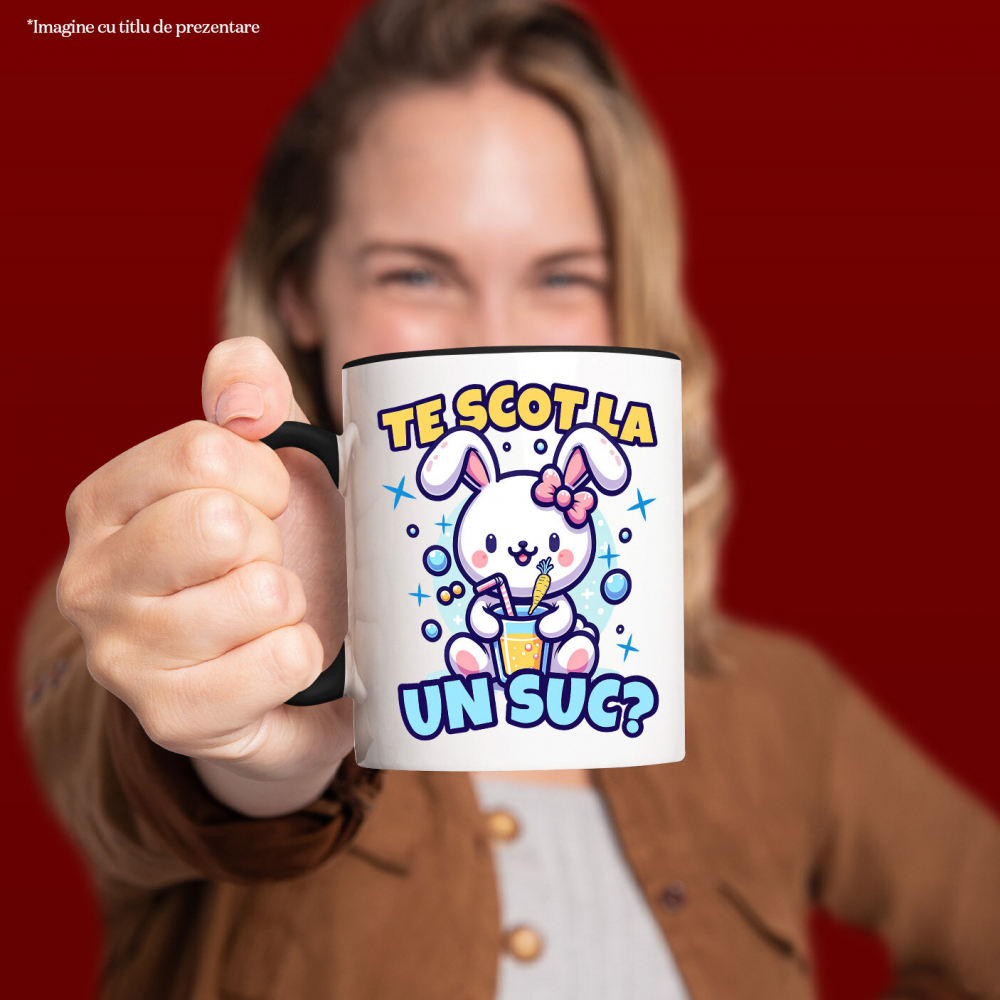 Cana Personalizata "Iepure Alb cu Fundă Roz și Suc de Fructe - Cadou Amuzant pentru Copii și Prieteni" [2]