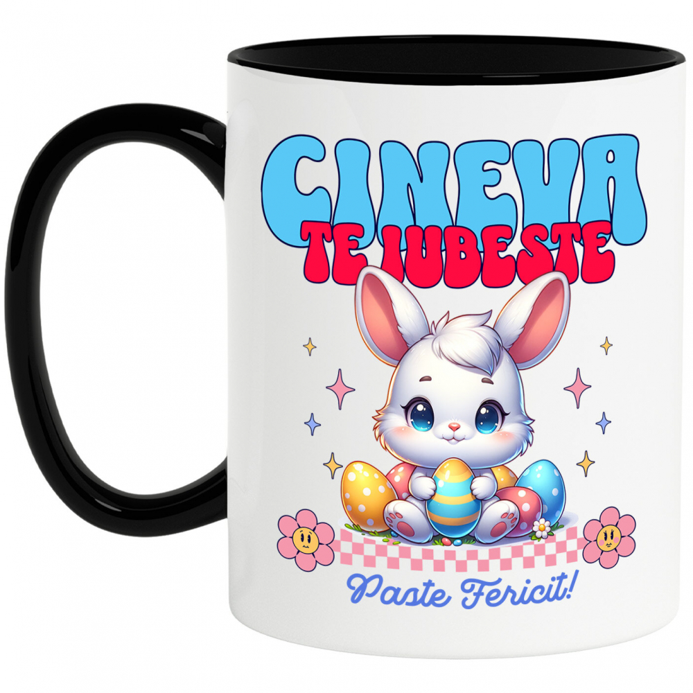 Cana Personalizata "Iepure Alb cu Ochii Albastri și Oua Colorate – Paște Fericit și Dragoste în Sărbători" [1]