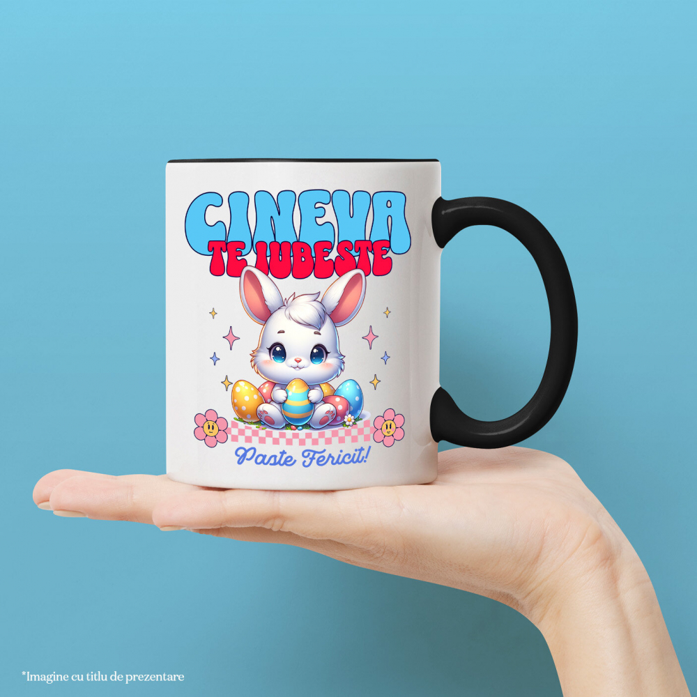 Cana Personalizata "Iepure Alb cu Ochii Albastri și Oua Colorate – Paște Fericit și Dragoste în Sărbători" [2]