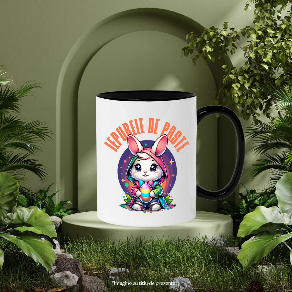 Cana Personalizata "Iepure Alb Cu Pelerină Multicolor și Papion - Iepurele De Paște Perfect" [3]