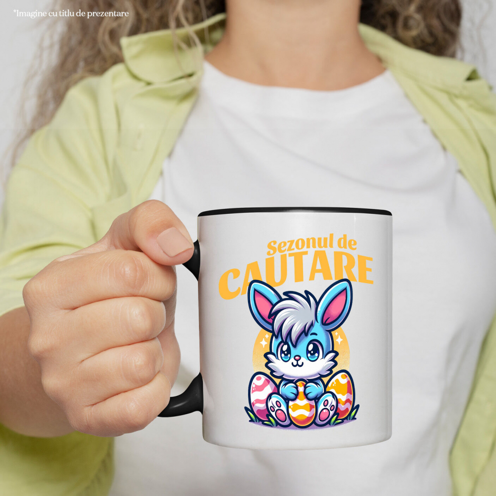 Cana Personalizata "Iepure Albastru cu Freză și Ouă Colorate de Paște - Cadou pentru Copii" [2]