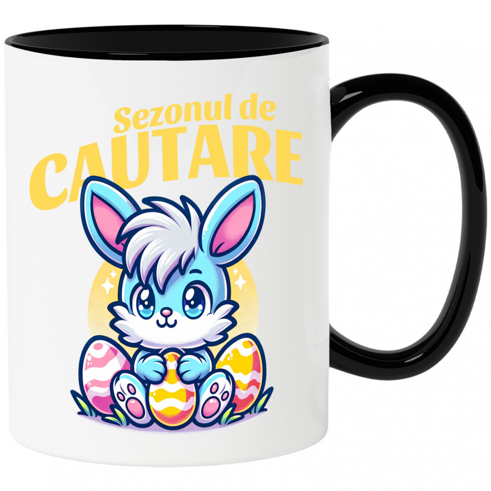 Cana Personalizata "Iepure Albastru cu Freză și Ouă Colorate de Paște - Cadou pentru Copii" [1]