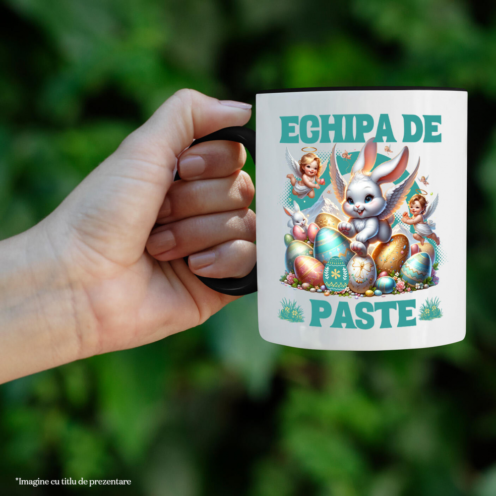 Cana Personalizata "Iepure Fericit Cu Aripi De Înger și Ouă Colorate - Paște Cu Bebelusi Îngeri" [2]