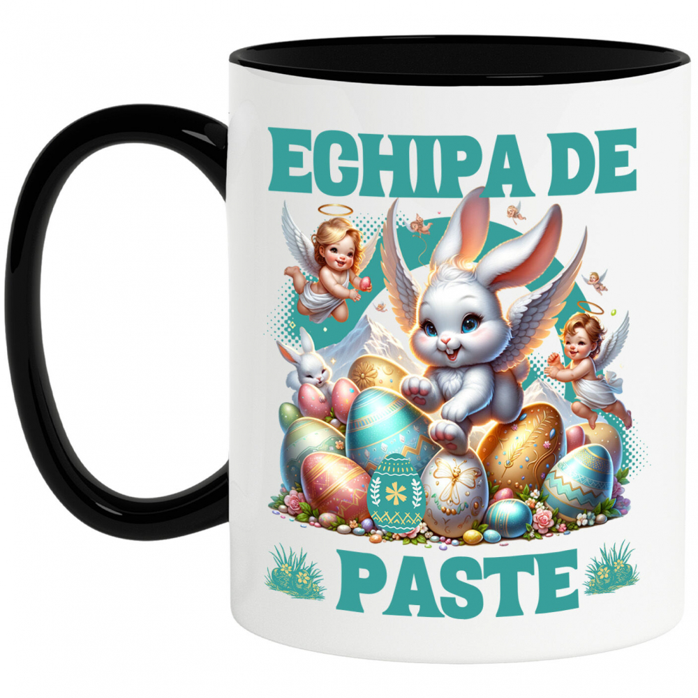 Cana Personalizata "Iepure Fericit Cu Aripi De Înger și Ouă Colorate - Paște Cu Bebelusi Îngeri" [1]