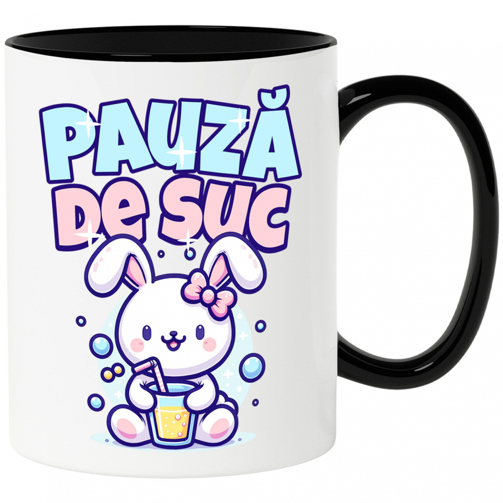 Cana Personalizata „Iepure Roz cu Pahar de Suc – Pauză de Suc Copii Bule, Cadou Personalizat pentru Micuți” [1]