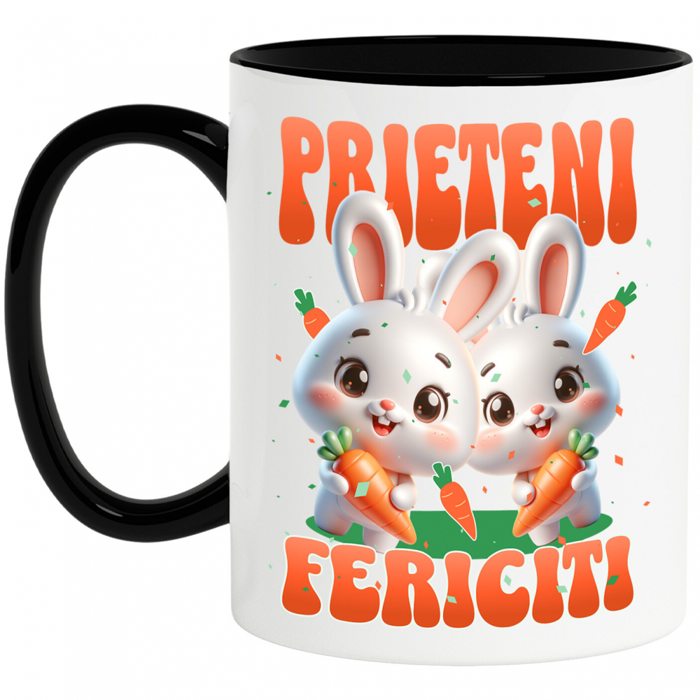 Cana Personalizata "Iepuri Albi cu Morcovi - Prieteni Fericiți | Cadou Personalizat Paște" [1]