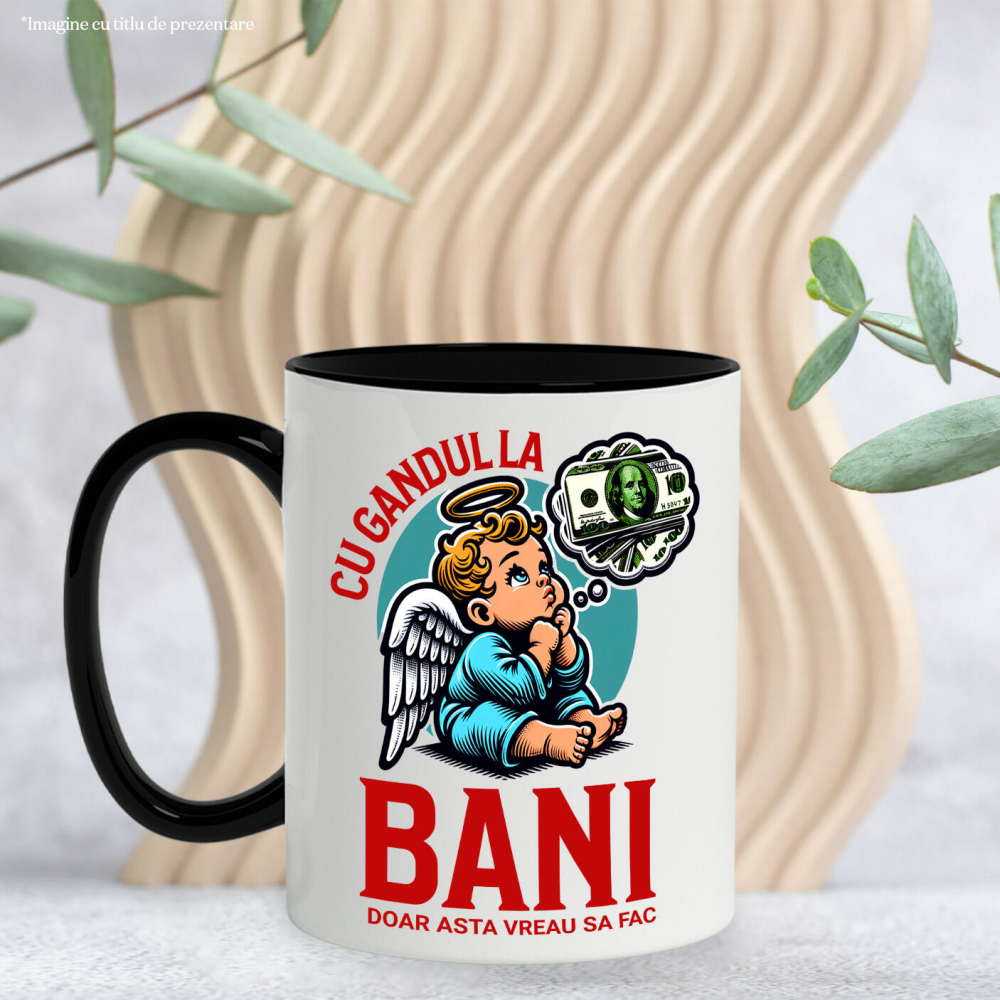 Cana Personalizata Inger cu Coroana și Bancnote – „Cu Gândul la Bani” – Cadou Personalizat pentru Familie, Tati, Copii, Prieteni [3]