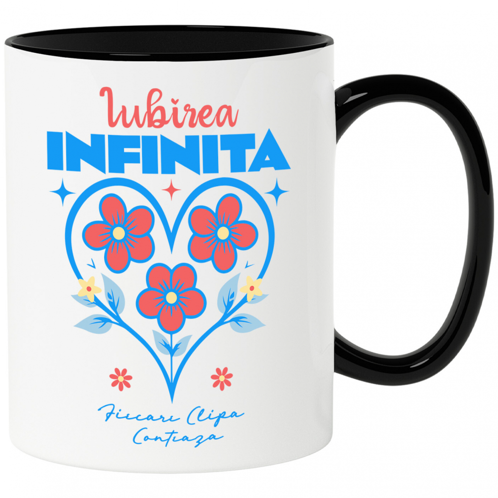 Cana Personalizata Inimă cu Flori Colorate și Text „Iubirea Infinită, Fiecare Clipă Contează” | Cadouri Personalizate pentru Femei, Familie și Prieteni [1]