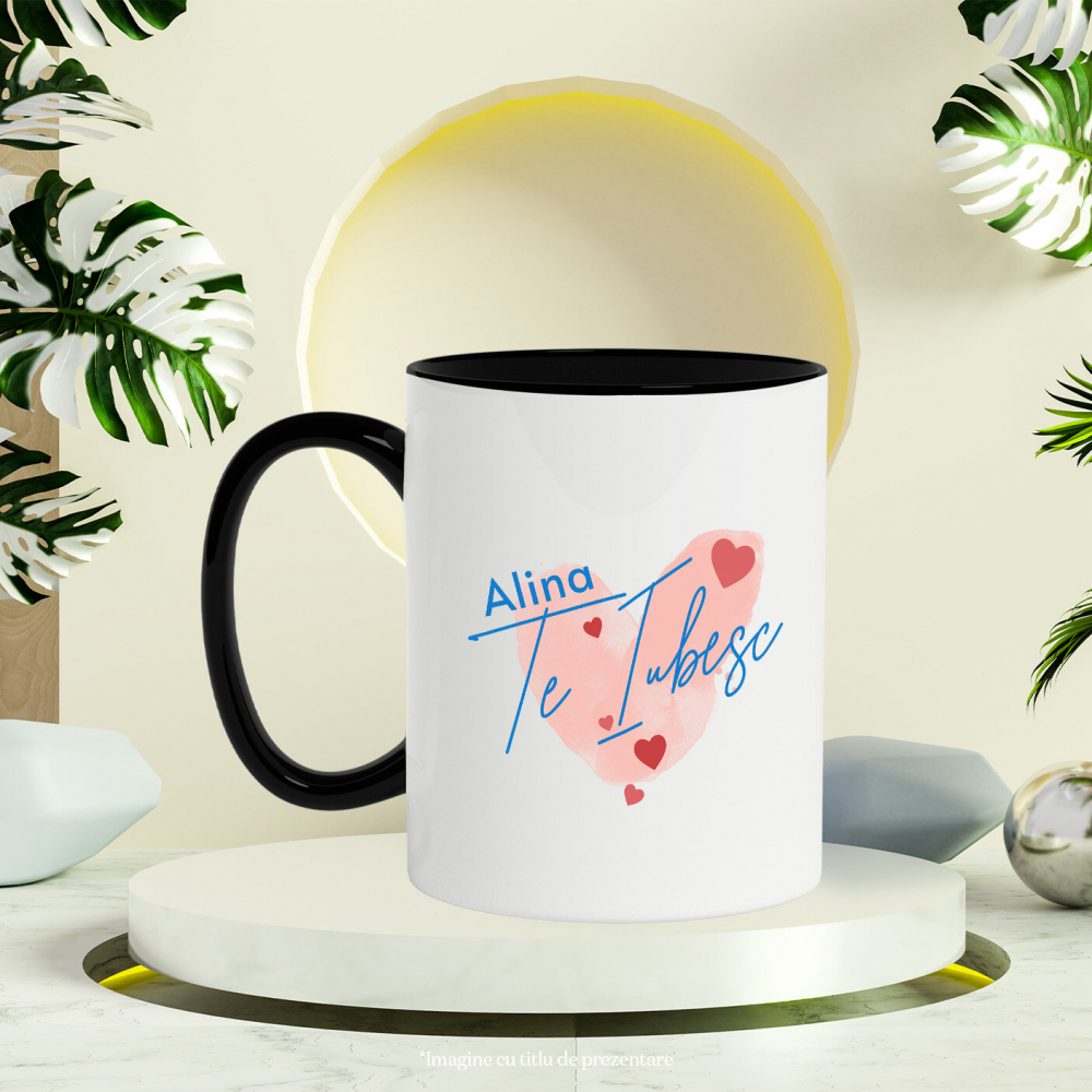 Cana Personalizata Inima Stil Amprentă cu Mesaj „Alina, Te Iubesc” – Cadou Personalizat de Valentine's Day [3]