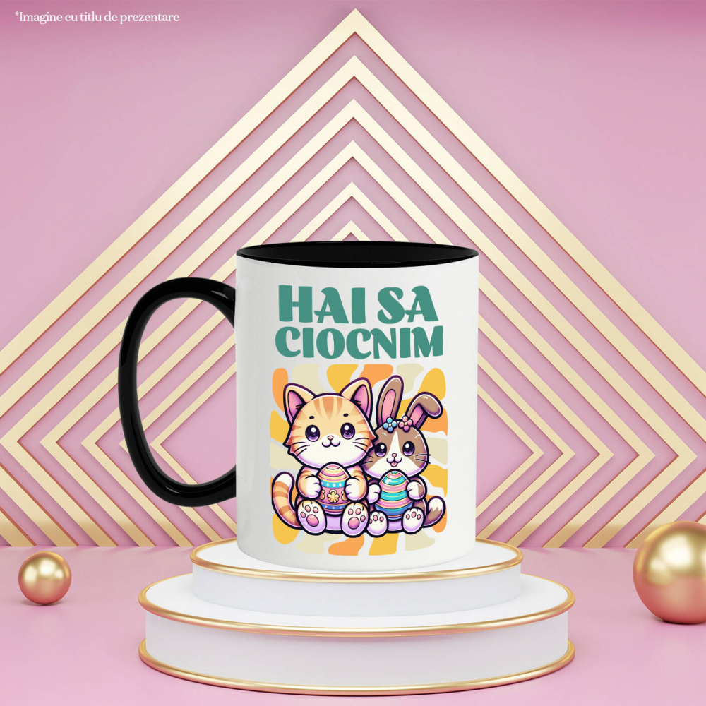 Cana Personalizata "Pisica Portocalie și Iepure Cu Ouă Colorate - Hai Să Ciocnim Paște Fericit" [3]