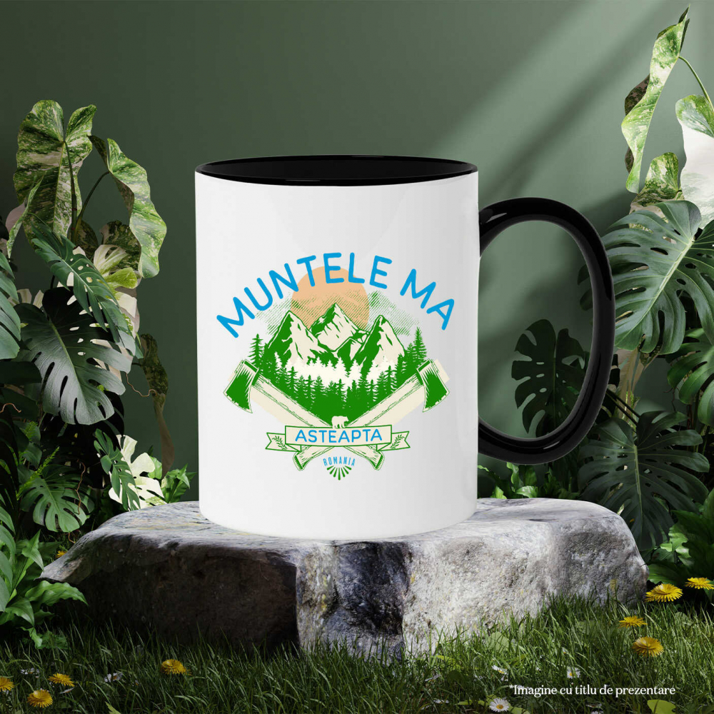 Cana Personalizata "Aventura Montană cu Topoare și Siluetă de Urs Brun – Muntele Mă Așteaptă" [3]