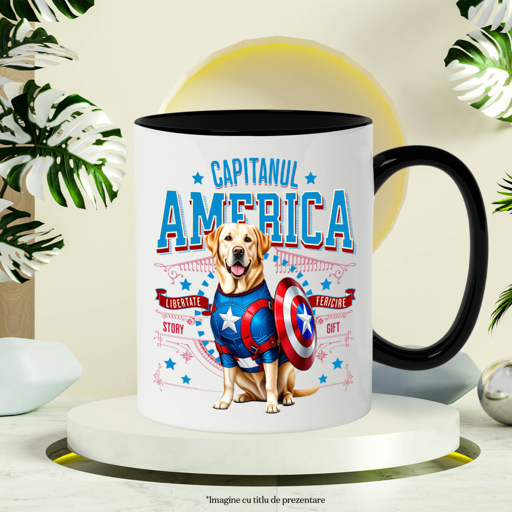 Cana Personalizata Labrador în Costum Captain America cu Pelerină - Cadou Personalizat pentru Copii și Iubitorii de Câini [3]