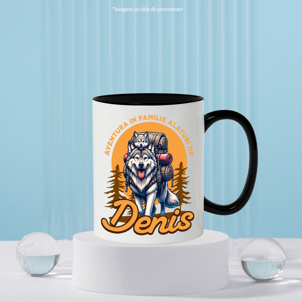 Cana Personalizata „Lup Sălbatic și Pui Cu Rucsac de Aventură – Cadou Personalizat pentru Familii și Călătorii în Natură” [3]