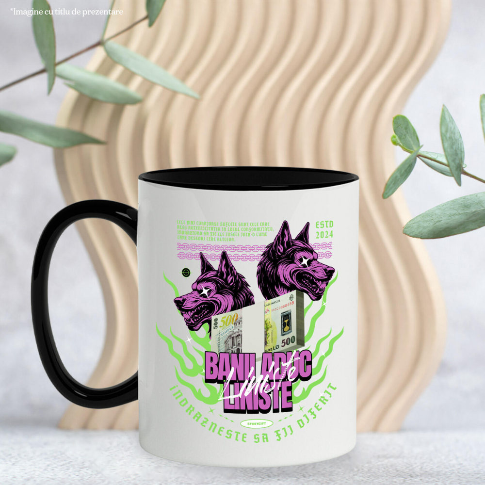 Cana Personalizata Lupi Sălbatici și Teanc Bancnote Bani – Cadou Motivational pentru Familie, Copii, Tati, Prieteni [3]