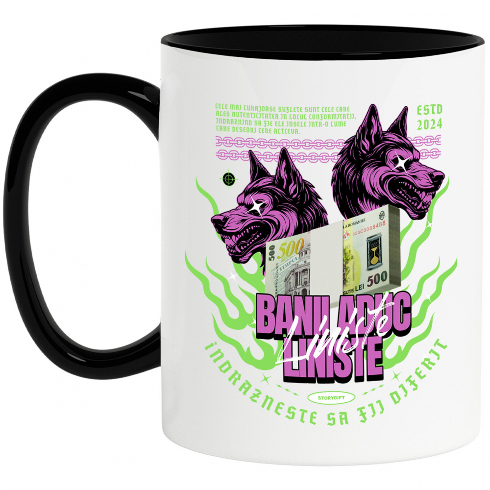 Cana Personalizata Lupi Sălbatici și Teanc Bancnote Bani – Cadou Motivational pentru Familie, Copii, Tati, Prieteni [1]