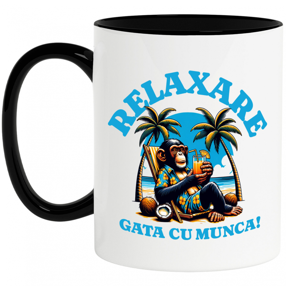 Cana Personalizata "Produse personalizate pentru vacanță – Maimuță în costum de plajă cu flori pe sezlong și băutură răcoritoare" [1]