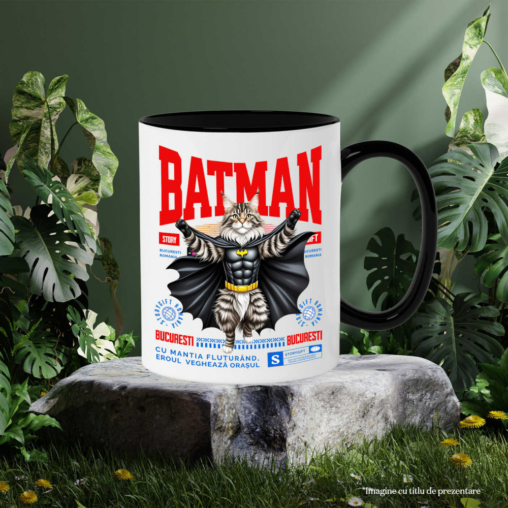 Cana Personalizata Pisica Maine Coon în Costum de Batman – Supereroul Perfect pentru Iubitorii de Pisici și Copii [3]