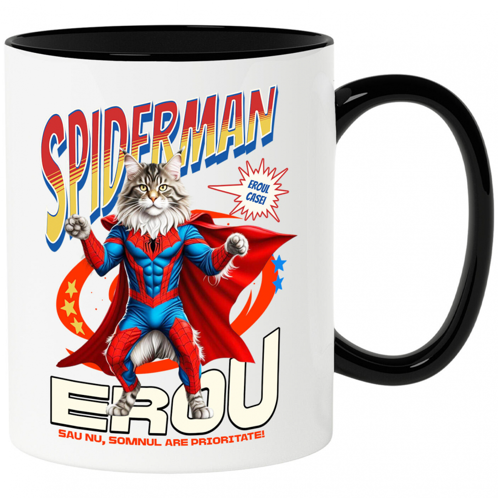 Cana Personalizata Pisică Maine Coon în Costum Spider-Man - Cadou Personalizat pentru Iubitorii de Pisici și Copii [1]