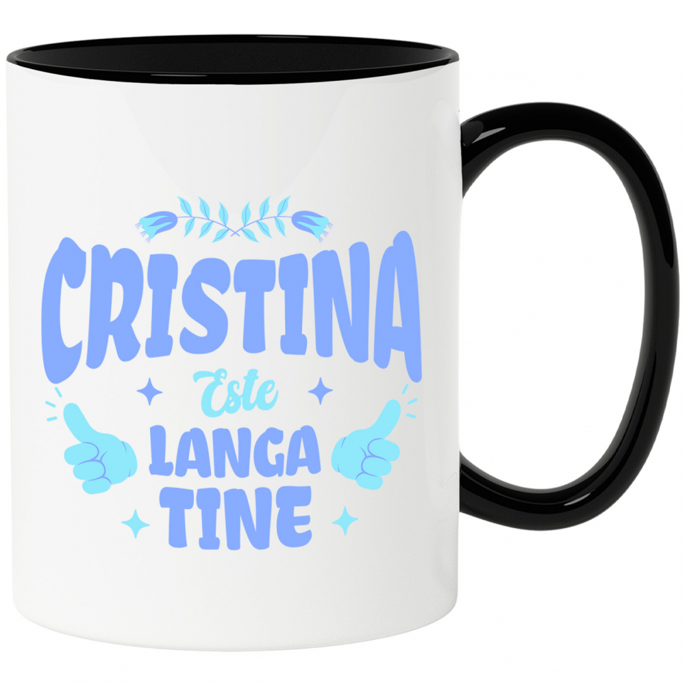 Cana Personalizata Cadou Personalizat Iubire Cristina | Semn OK cu Flori Colorate [1]
