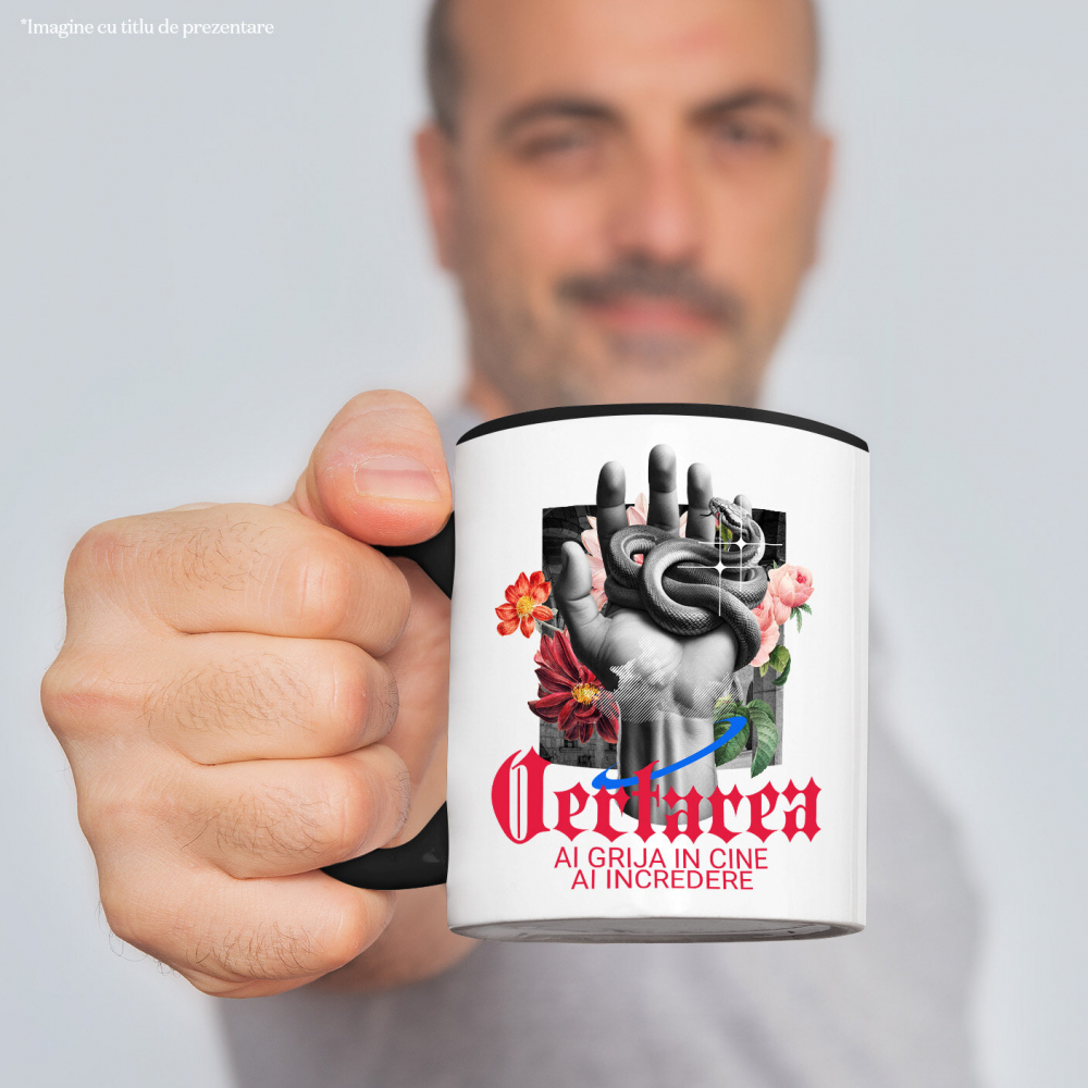 Cana Personalizata Mână Umană cu Șarpe Periculos și Flori Colorate – Cadou Personalizat „Iertarea – Ai Grijă în Cine Ai Încredere” [2]