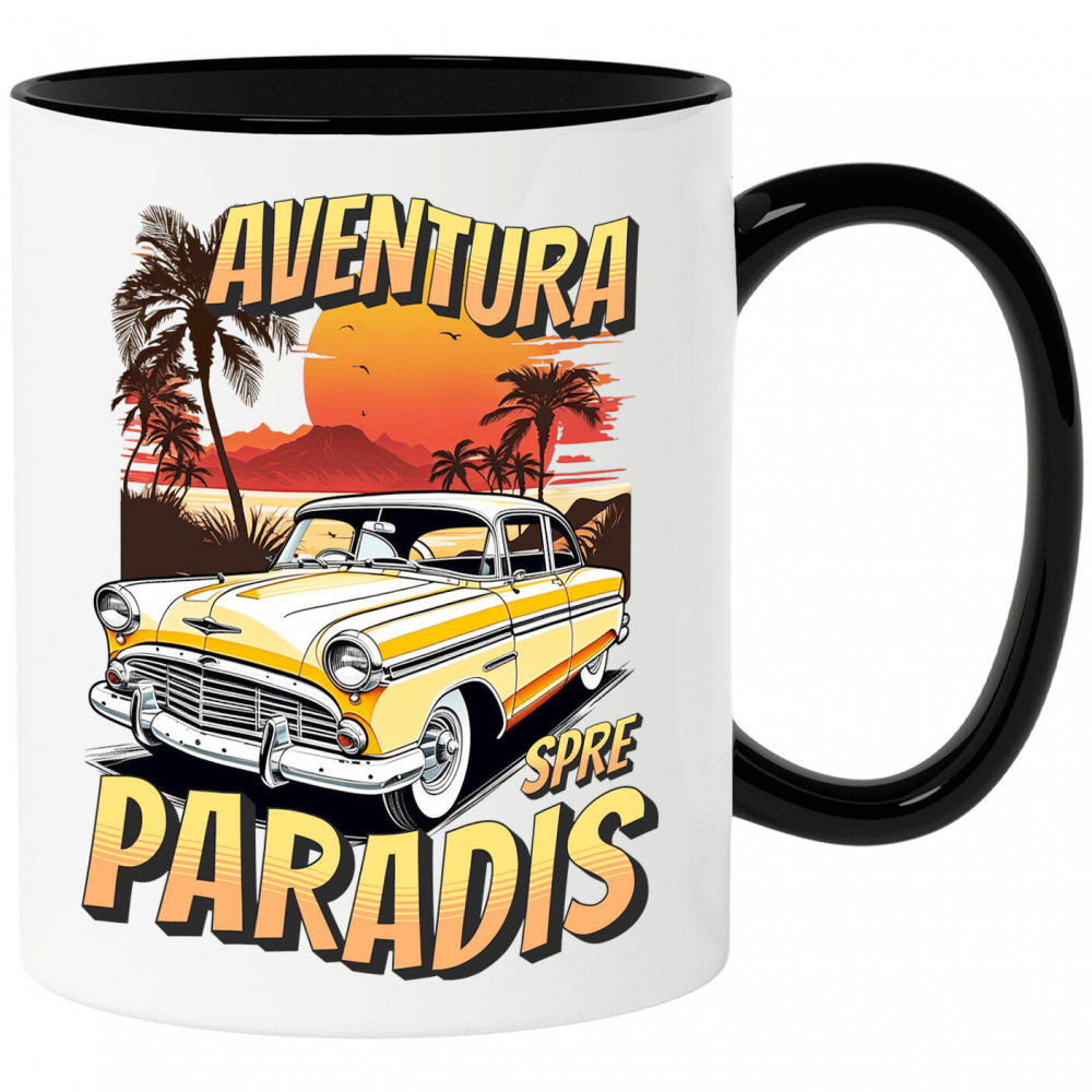 Cana Personalizata Mașină Vintage Galbenă – Aventură Tropicală Spre Paradis [1]