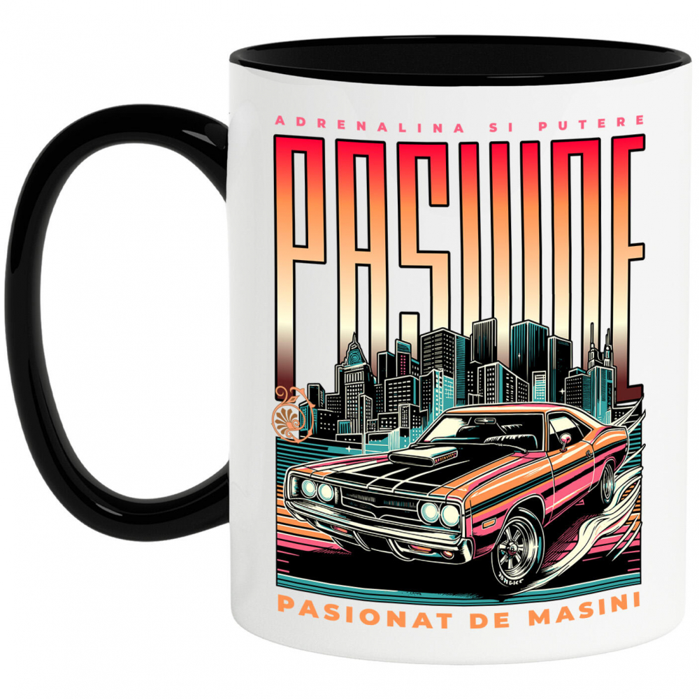 Cana Personalizata Tricou Drifting – Mașină Tunată Roșie în Oraș Noaptea [1]