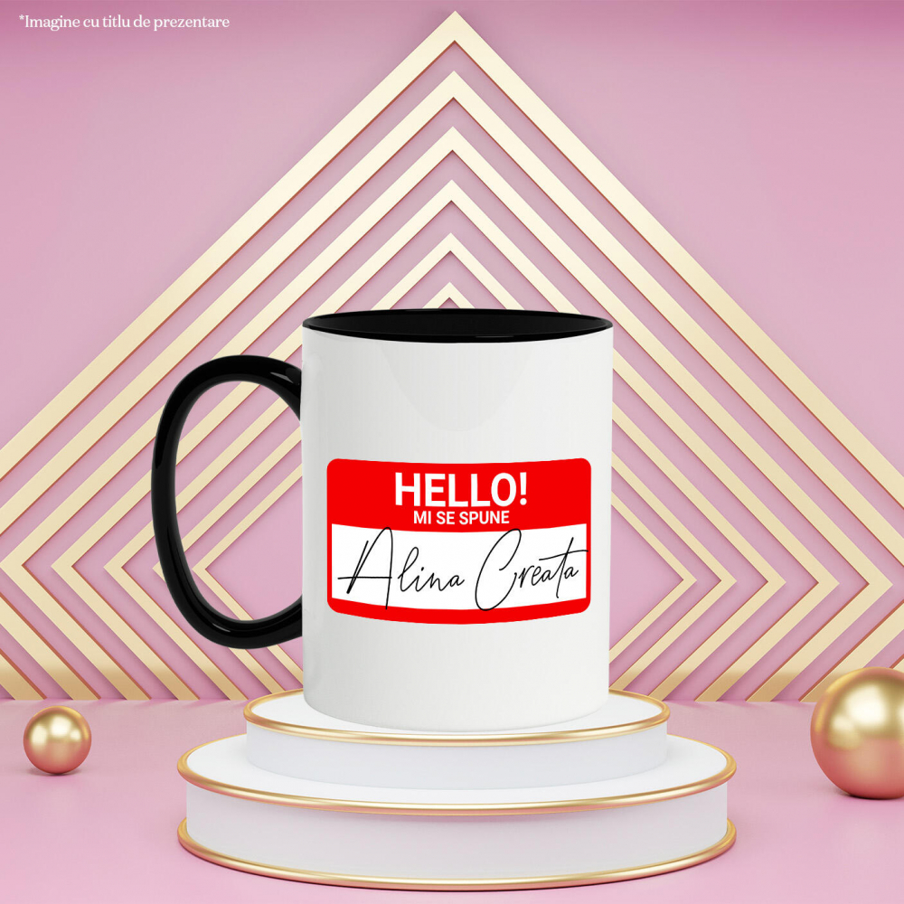 Cana Personalizata Mesaj Haios Roșu "Hello Mi Se Spune Alina" - Insignă Personalizată pentru Angajați, Familie și Prieteni [3]
