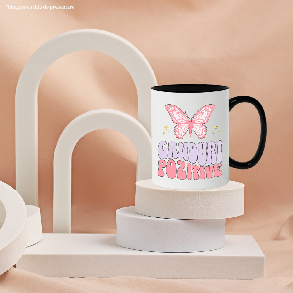 Cana Personalizata Gânduri Pozitive – Fluture Roz, Cadou Personalizat Motivațional [3]