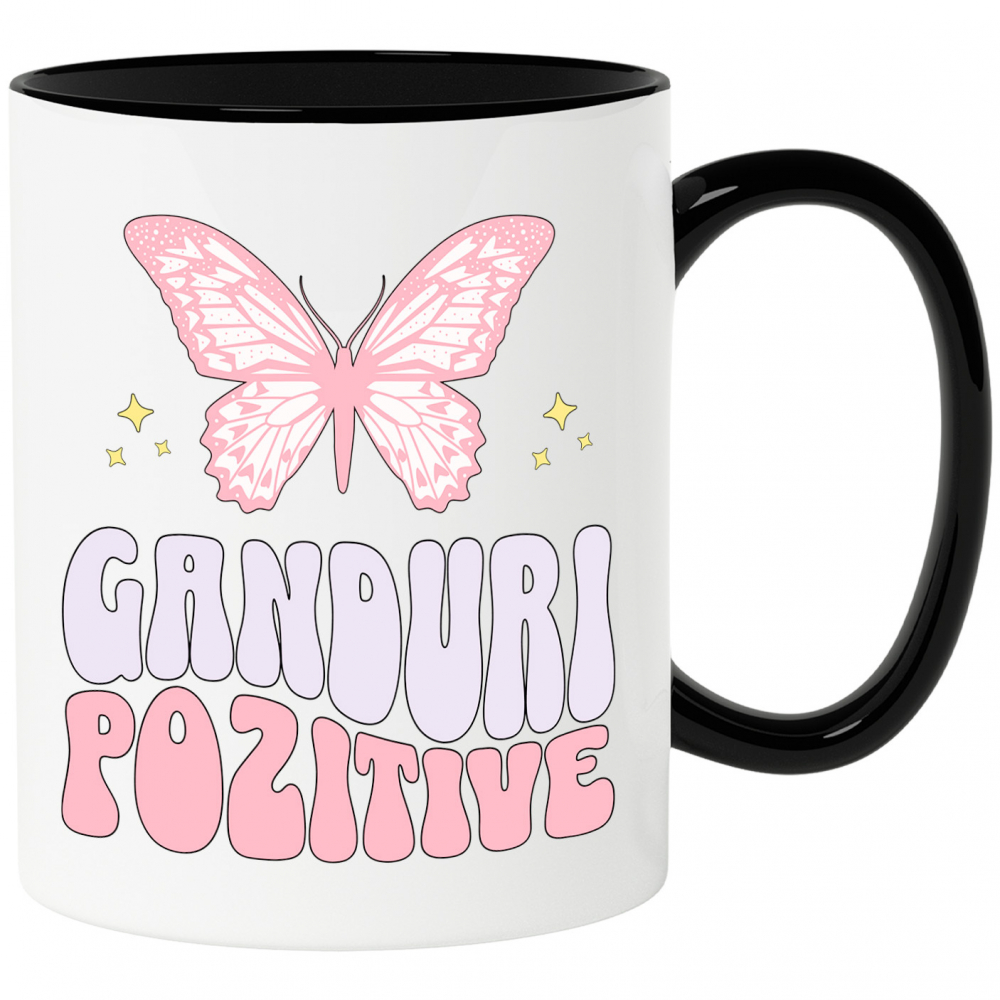 Cana Personalizata Gânduri Pozitive – Fluture Roz, Cadou Personalizat Motivațional [1]