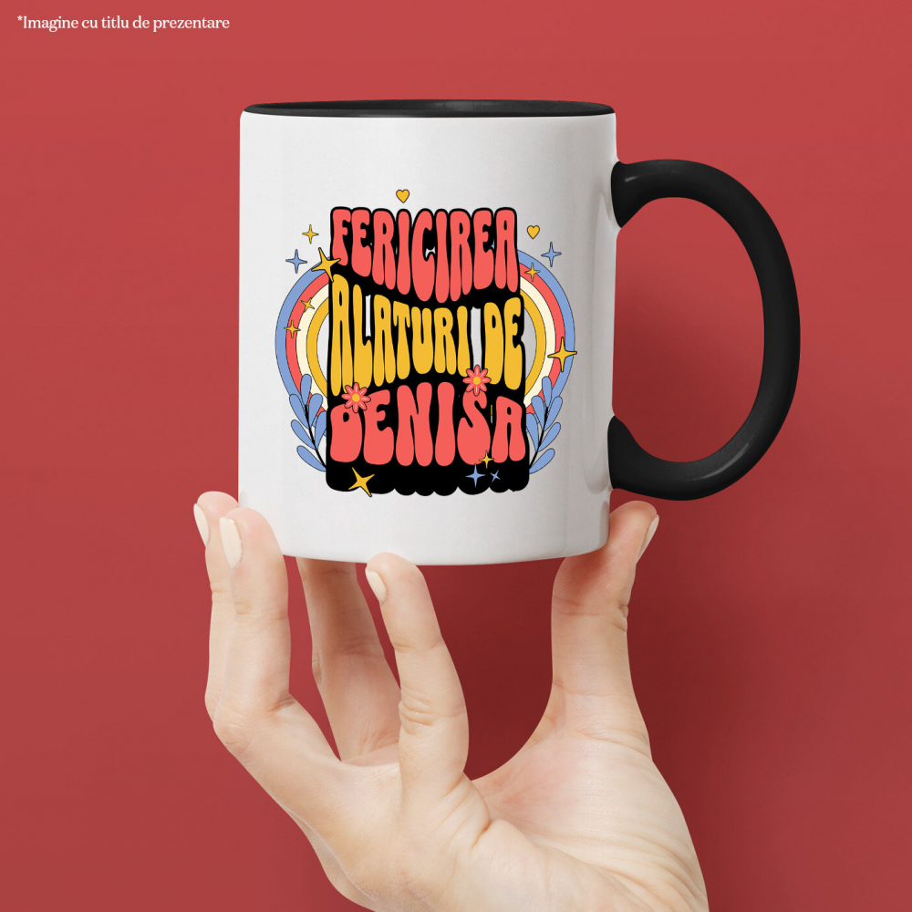 Cana Personalizata „Fericire alături de Denisa” - Mesaj Romantic Personalizat cu Flori Colorate | Cadou pentru Iubită [2]
