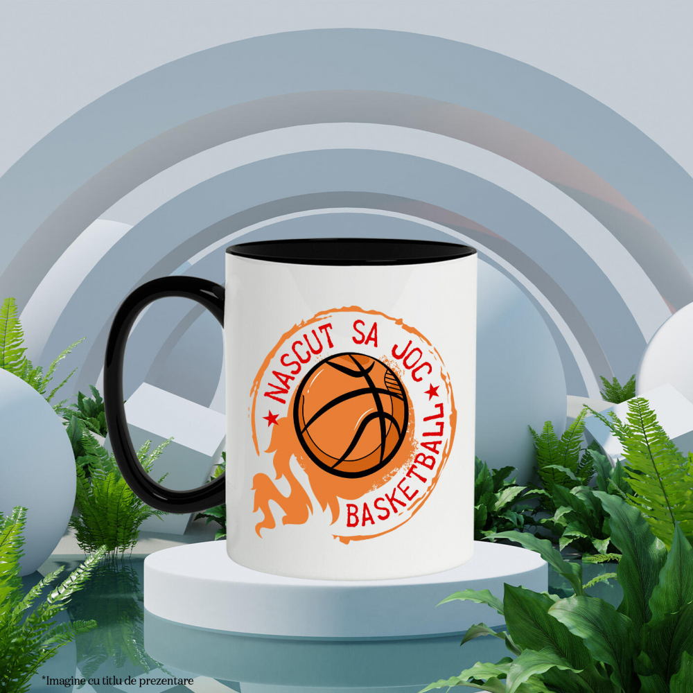 Cana Personalizata Minge Baschet Flăcări – Cadou Motivațional „Născut Să Joc” pentru Iubitorii Sportului [3]