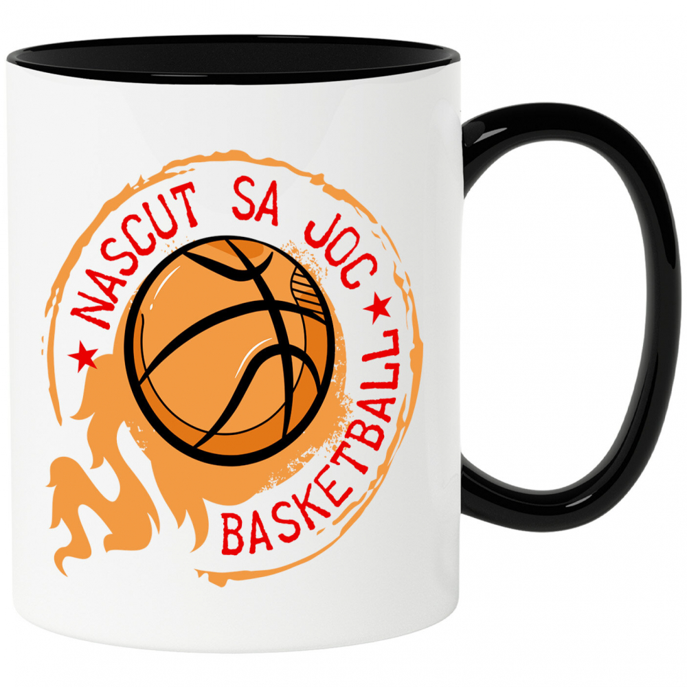 Cana Personalizata Minge Baschet Flăcări – Cadou Motivațional „Născut Să Joc” pentru Iubitorii Sportului [1]