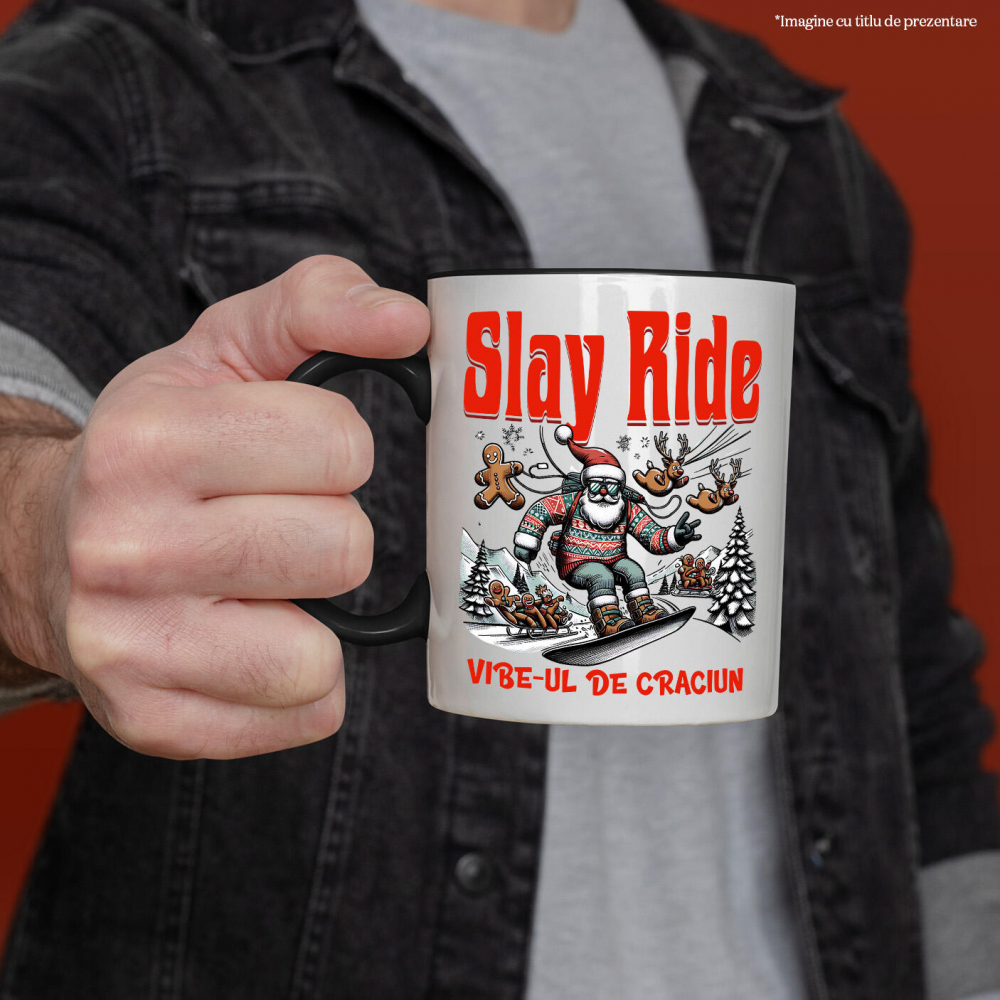 Cana Personalizata Moș Crăciun cu Pulover Haios pe Placǎ Snowboard – Slay Ride și Vibe-ul De Crăciun [2]