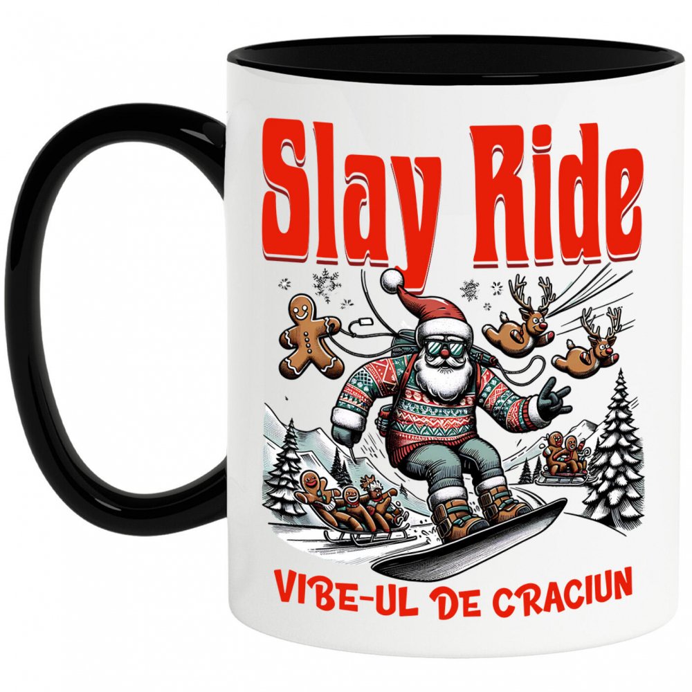 Cana Personalizata Moș Crăciun cu Pulover Haios pe Placǎ Snowboard – Slay Ride și Vibe-ul De Crăciun [1]