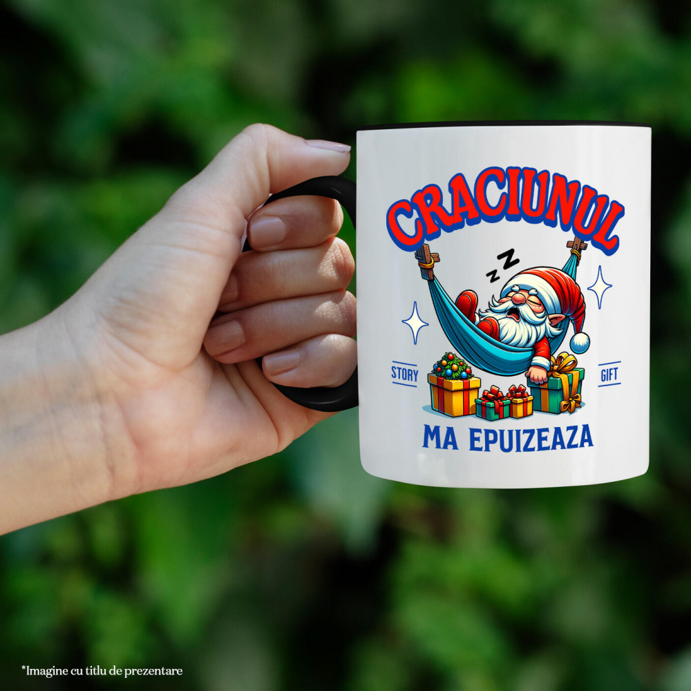 Cana Personalizata Moș Crăciun Extenuat în Hamac cu Cadouri Colorate – Cadouri Personalizate pentru Crăciun Haios [2]