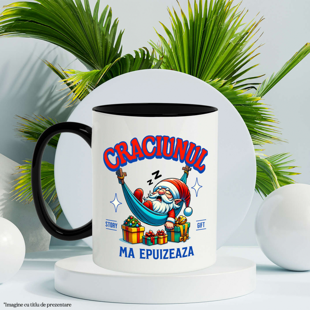 Cana Personalizata Moș Crăciun Extenuat în Hamac cu Cadouri Colorate – Cadouri Personalizate pentru Crăciun Haios [3]