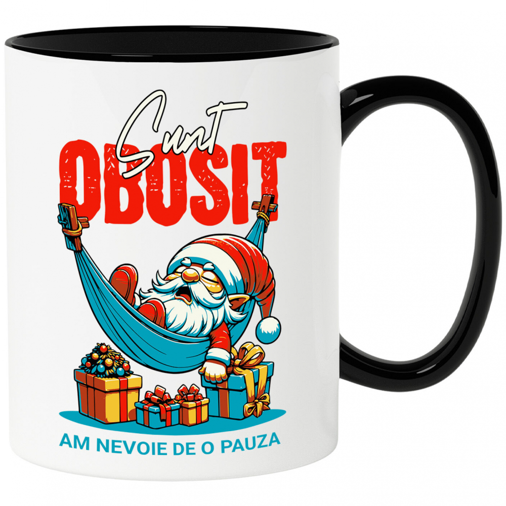 Cana Personalizata Moș Crăciun Somnoros În Hamac Cu Cadouri Colorate - Sunt Obosit [1]