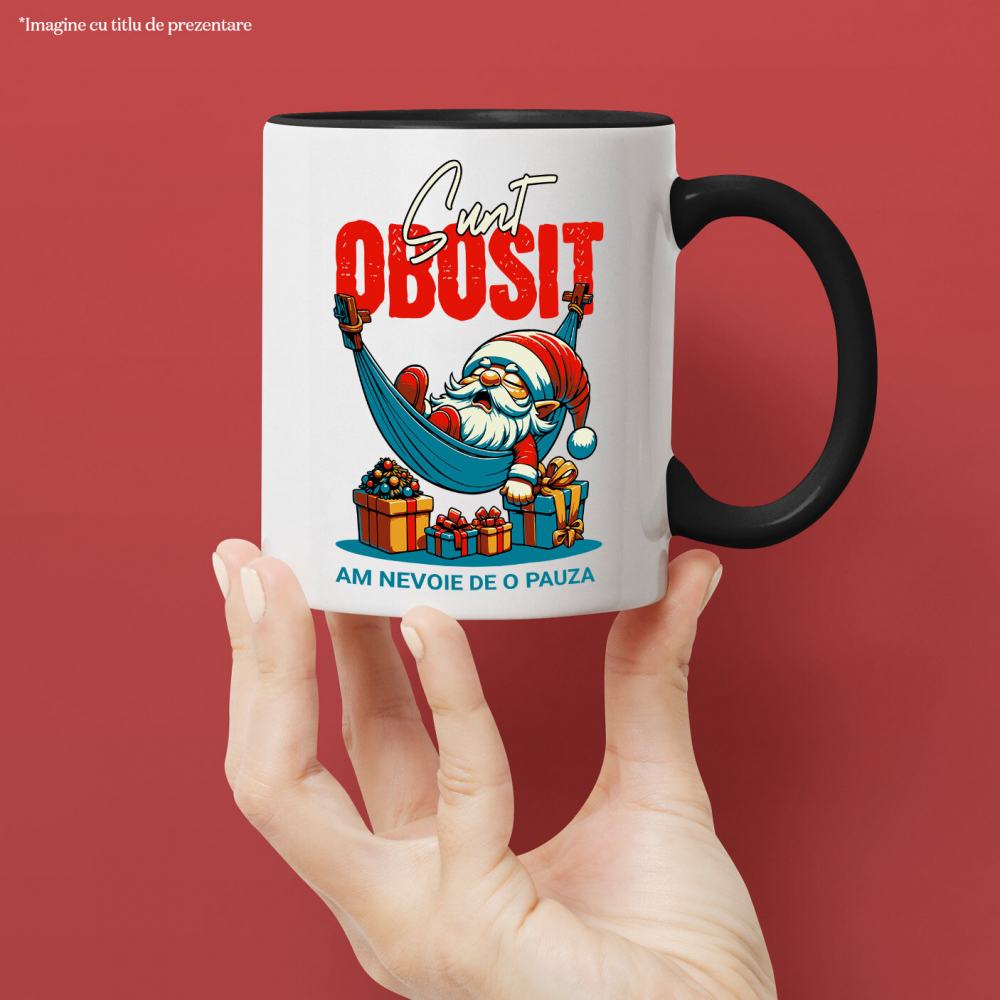 Cana Personalizata Moș Crăciun Somnoros În Hamac Cu Cadouri Colorate - Sunt Obosit [2]