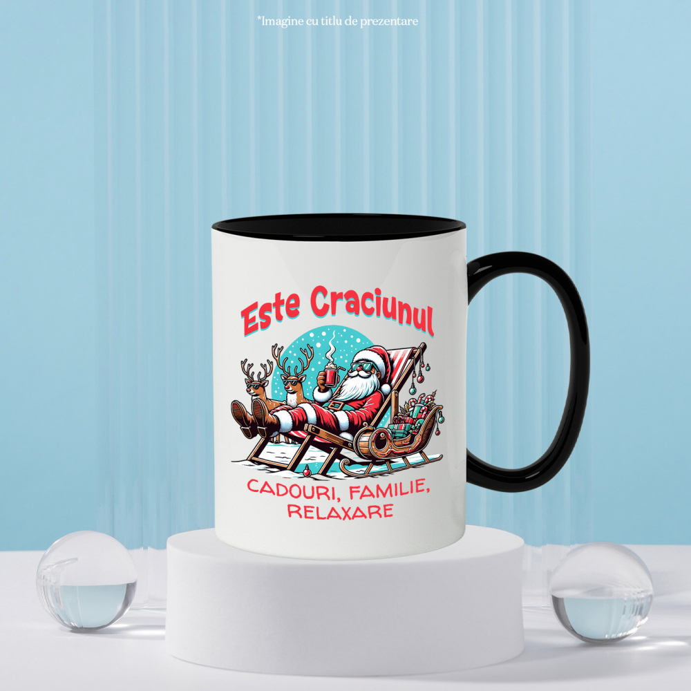 Cana Personalizata Moș Crăciun Vesel pe Șezlong cu Ciocolată Caldă – Cadouri Personalizate pentru Crăciun [3]